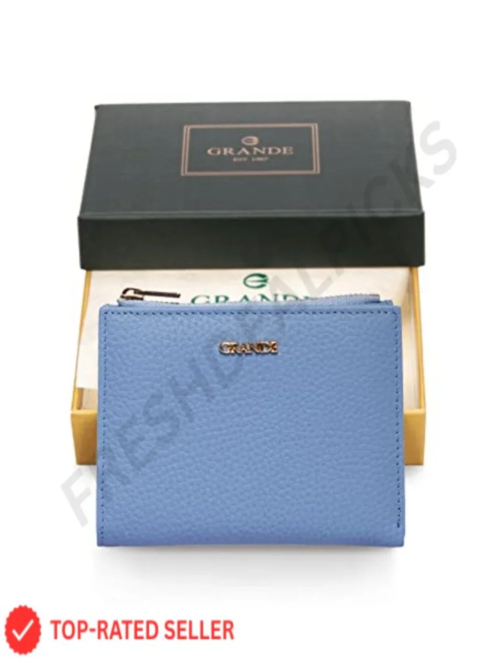 Genuine Leather Minimalist Bifold Wallet with Zipper & 6 Card Slots for Women